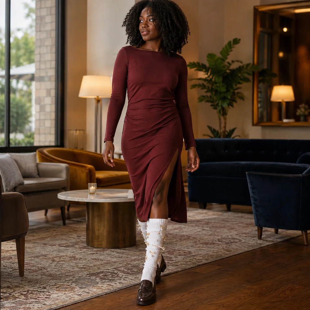 all-of-her-charm-white-gold-slouchy-socks-hotel-lifestyle-01 Wholesale White Slouchy Socks with Gold-Tone Charms - main view