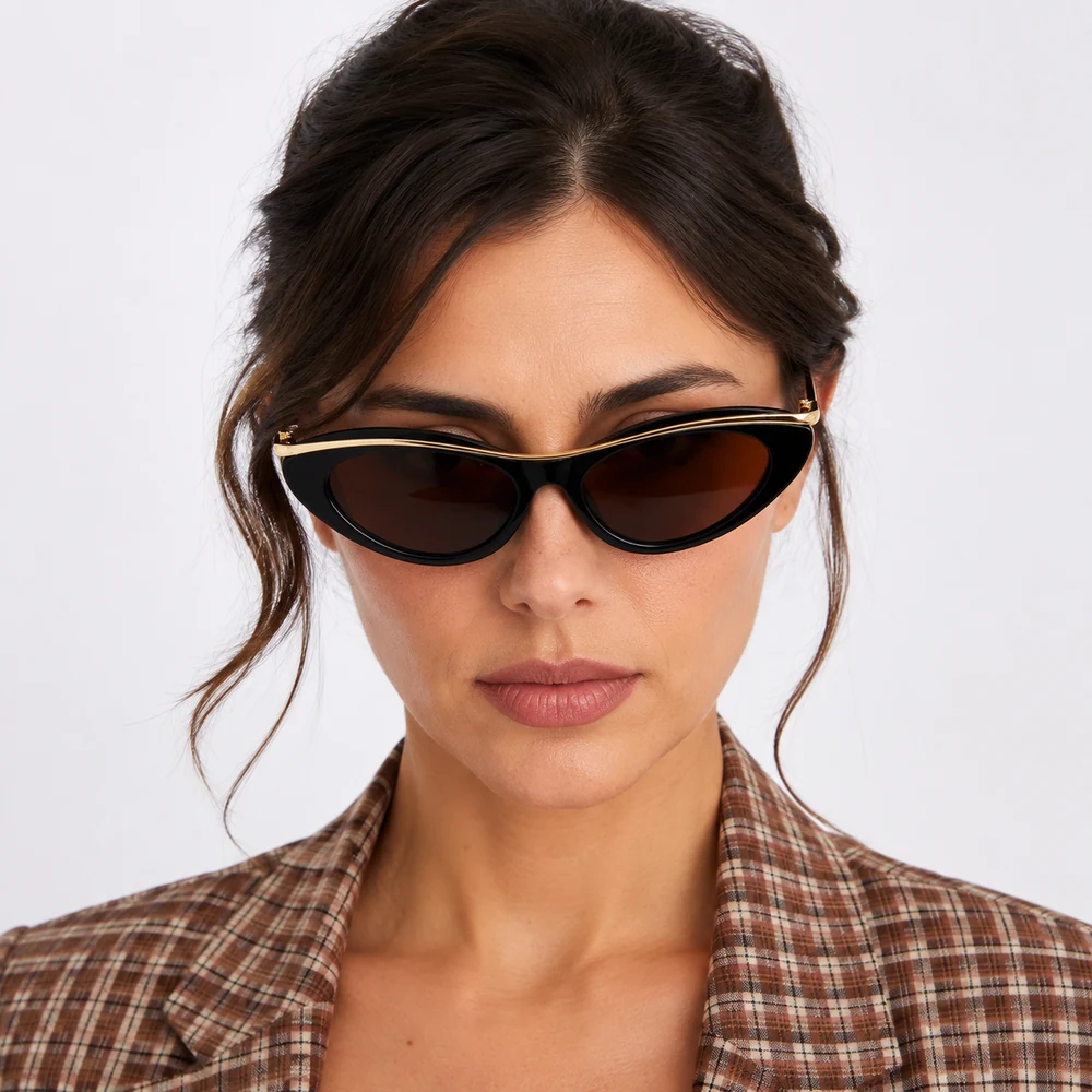 catty-attitude-black-orange-cat-eye-sunglasses-front-01 Black Cat-Eye Sunglasses with Warm-Tinted Lenses