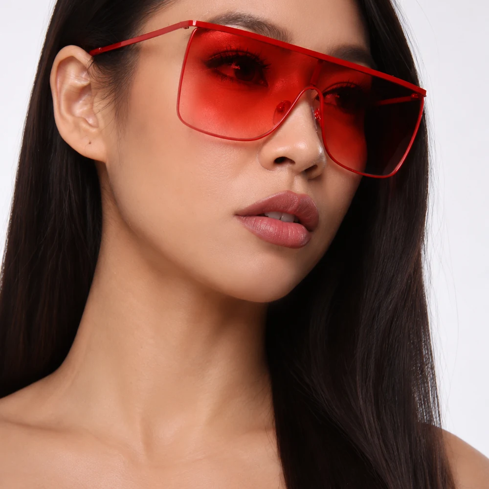 fuel-to-the-fire-red-oversized-shield-sunglasses-portrait-01 Wholesale Red Oversized Shield Sunglasses with Gradient Lens - main view